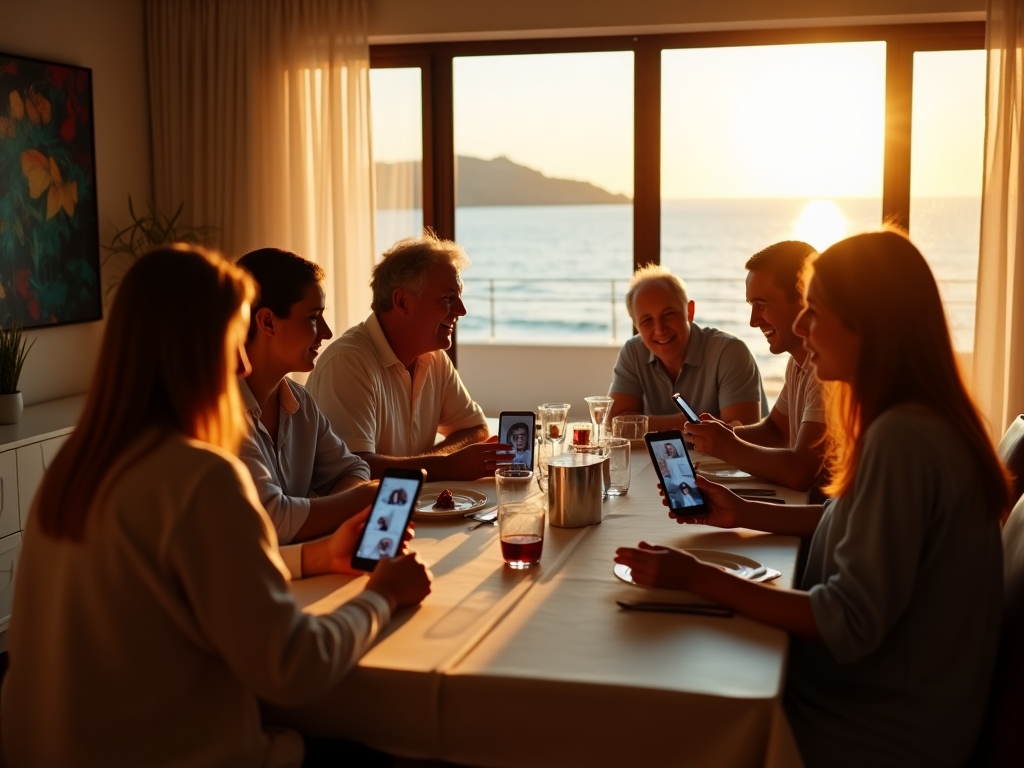 Familia conectándose mediante videollamada en diferentes dispositivos