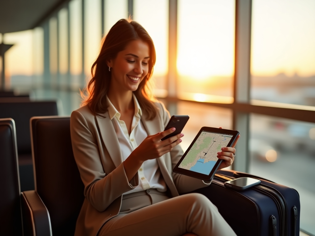 Persona utilizando aplicaciones de viaje en un smartphone